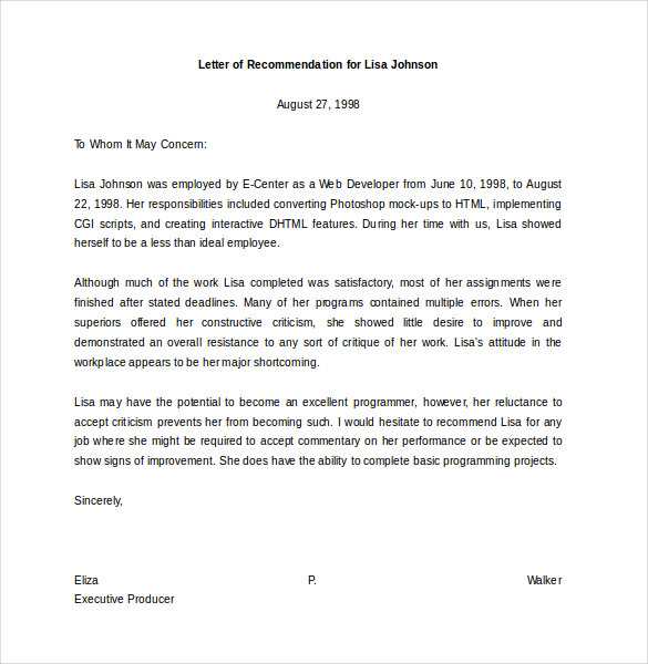 letter of recommendation template uk