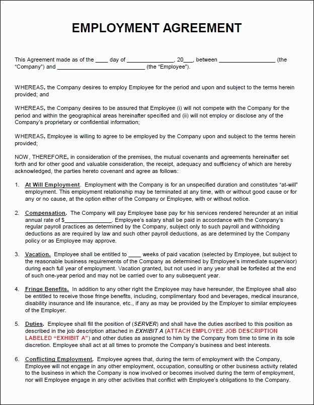 employment agreement letter template