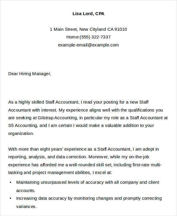 staff accountant cover letter template