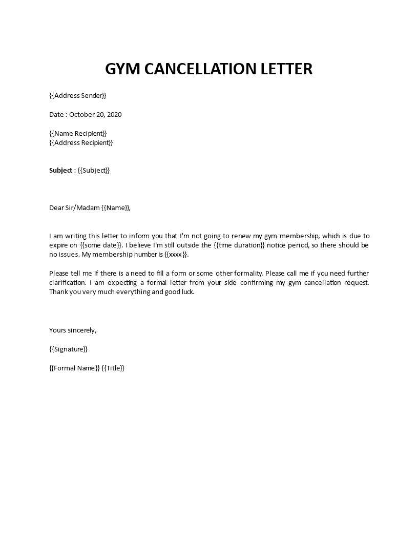 gym membership cancellation letter template free