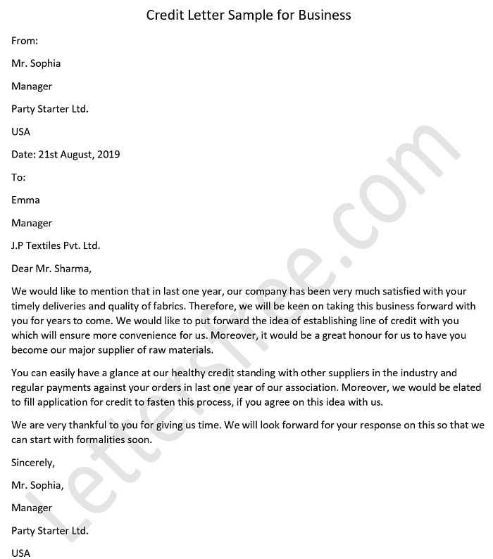 letter of credit sample template