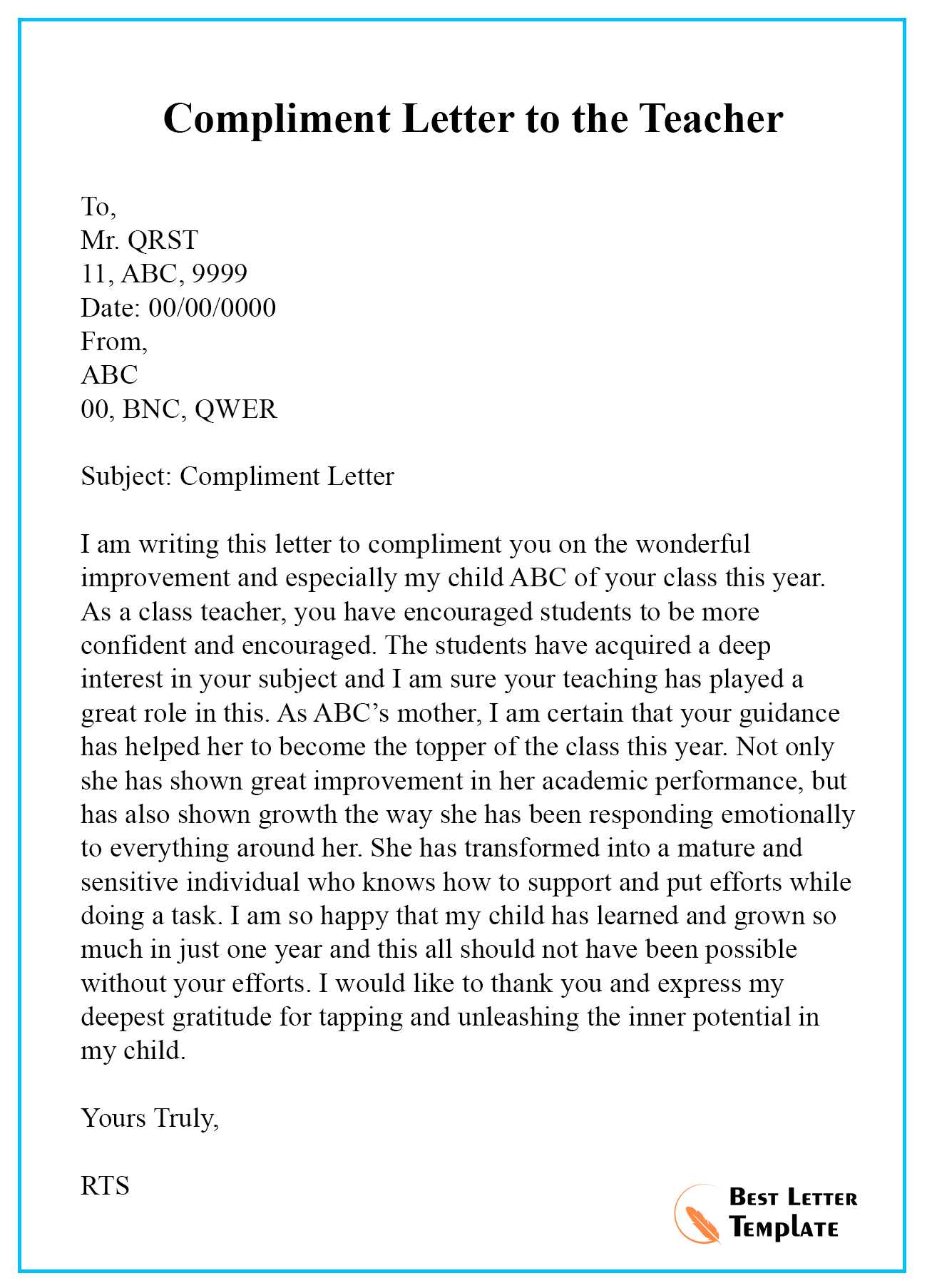 compliment letter template