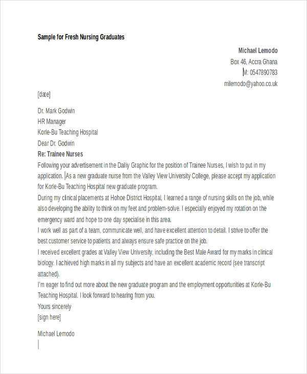 cover letter template fresh graduate