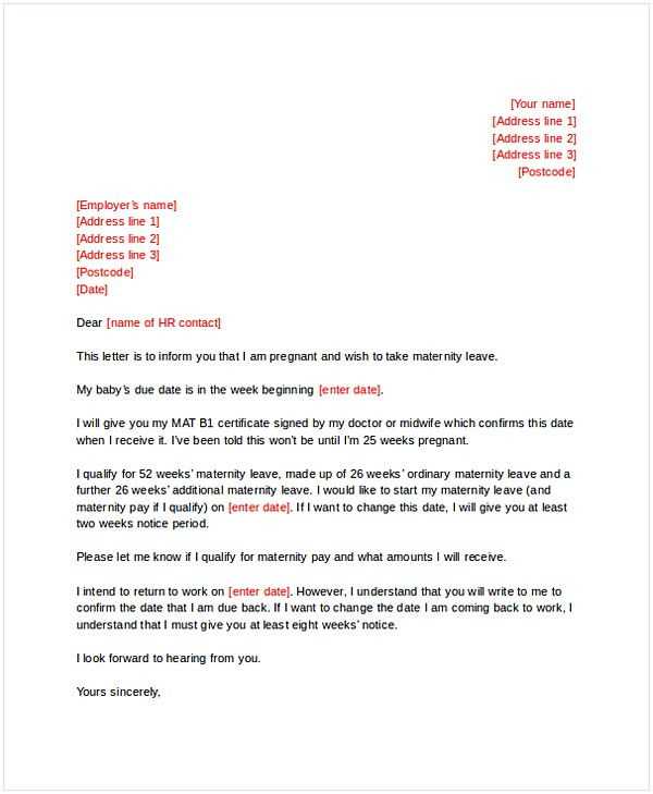 return from maternity leave letter template from employer