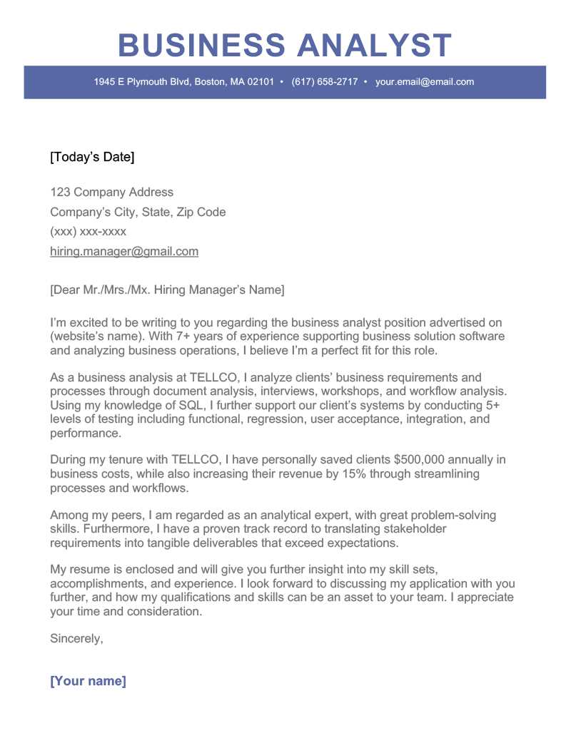 cover letter template for business analyst