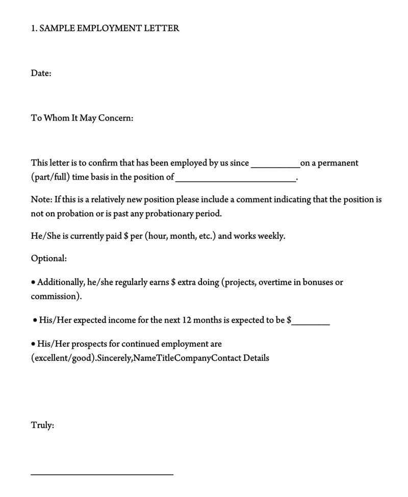 sample letter of employment template