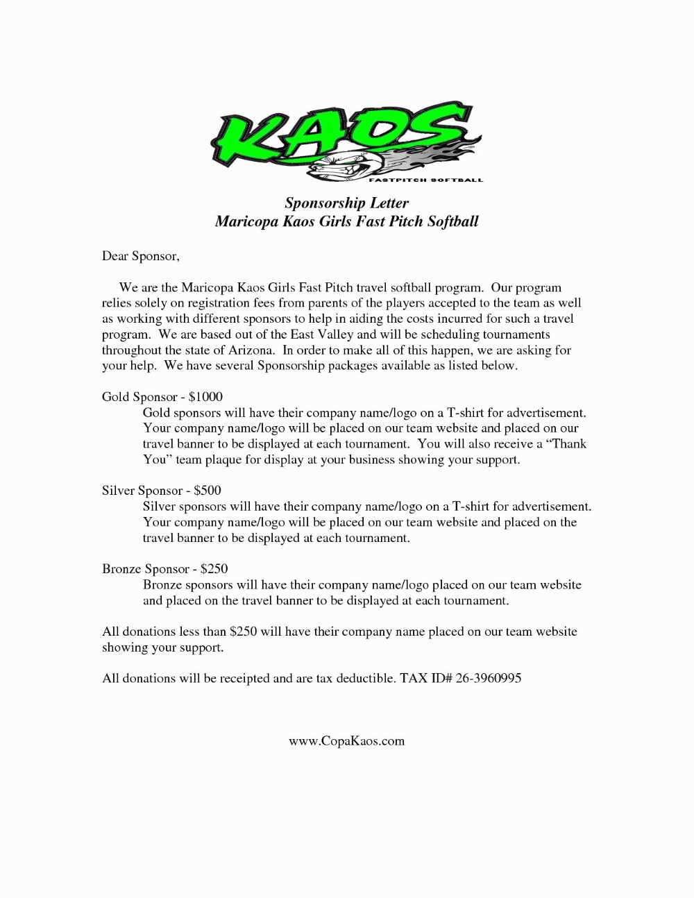 template letter asking for sponsorship