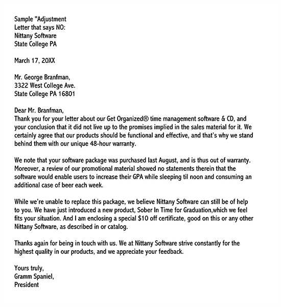 goodwill adjustment letter template