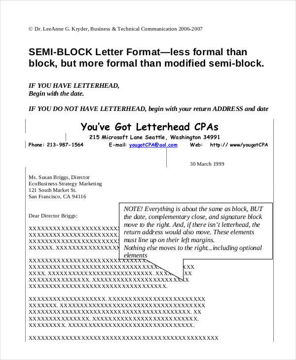 block format letter template