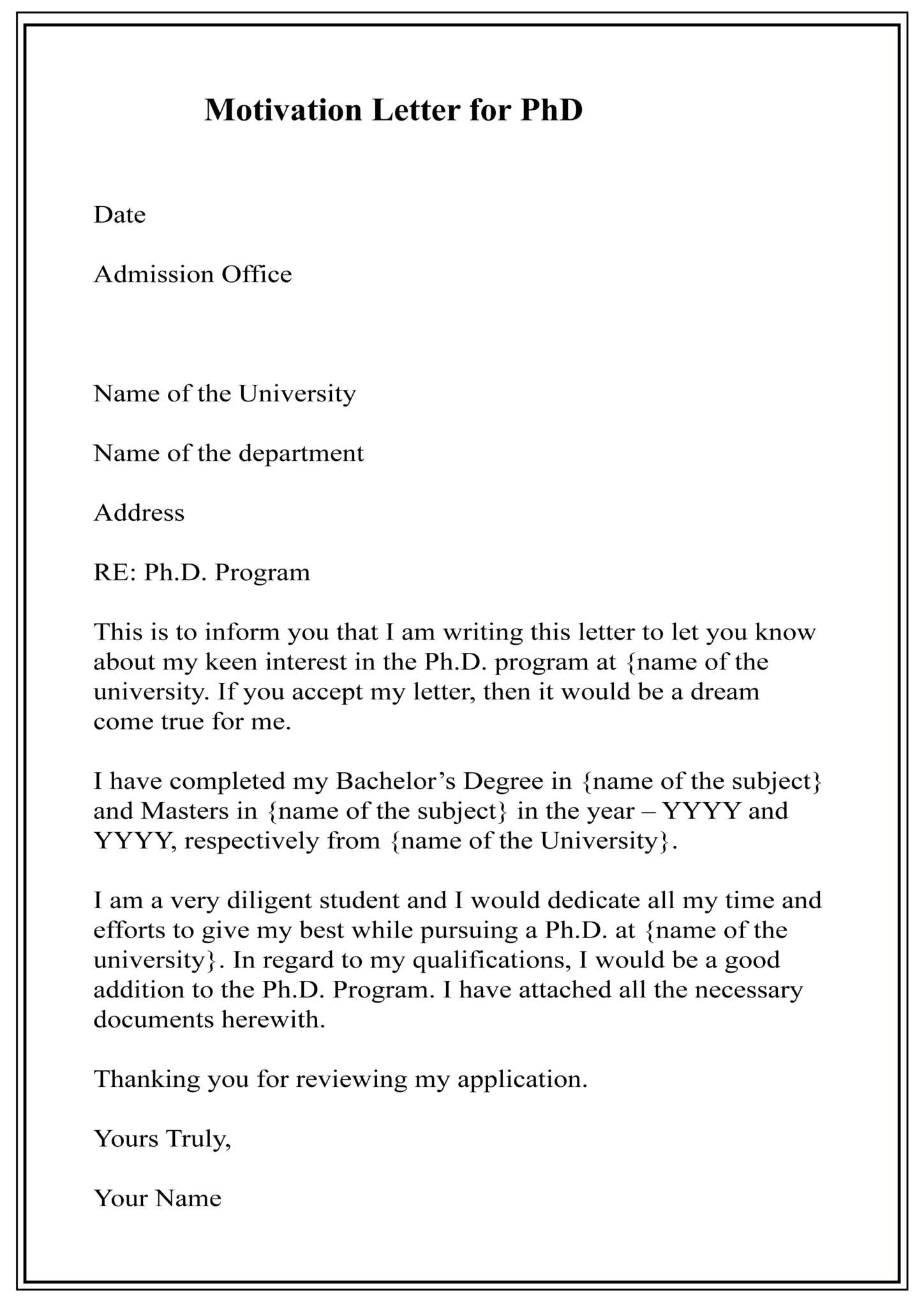 motivation letter for university template