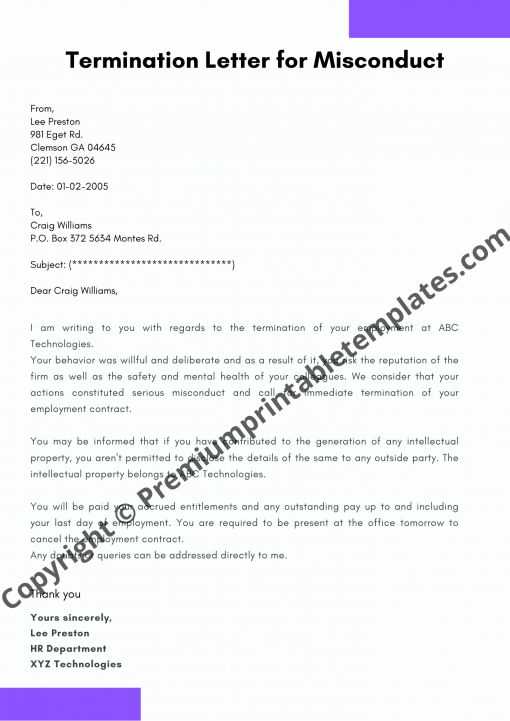 gross misconduct dismissal letter template