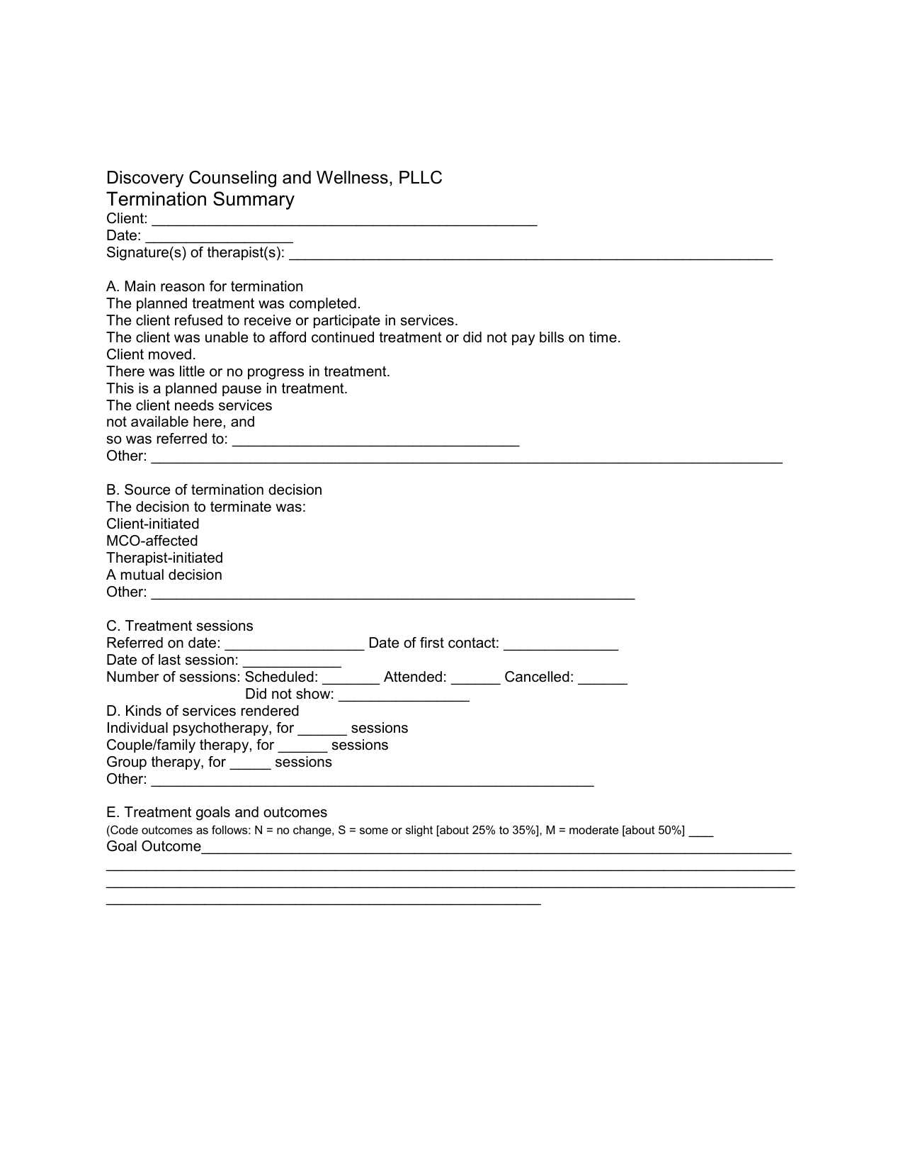 psychotherapy termination letter template