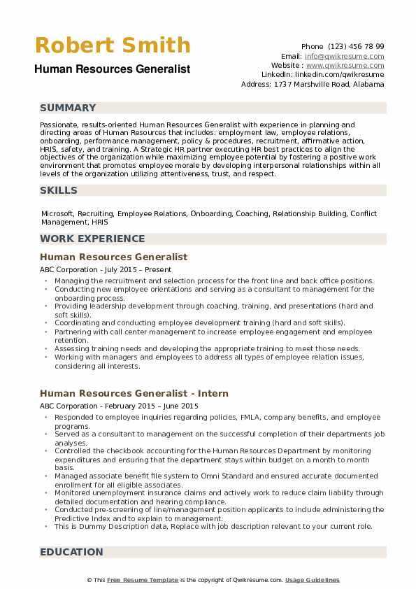 hr generalist cover letter template