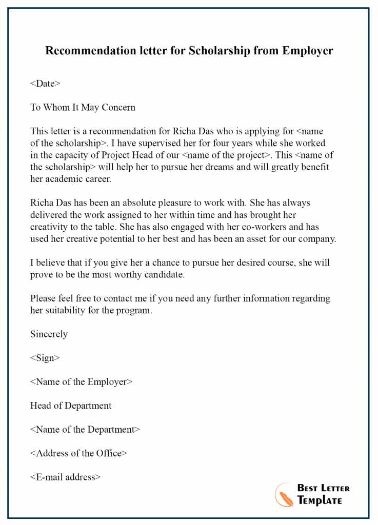 letter of recommendation for scholarship template free