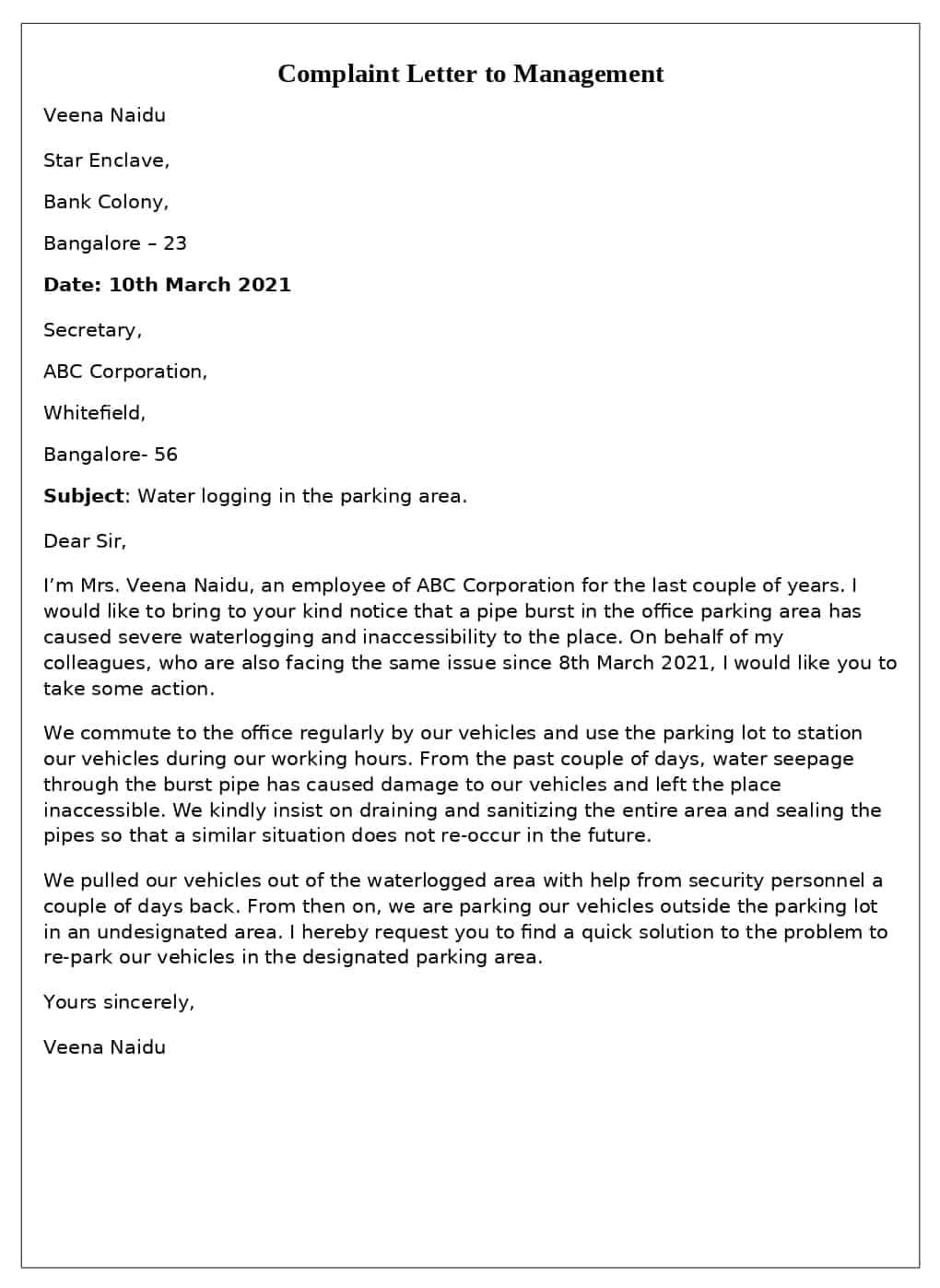 complaint letter to hr about manager templates