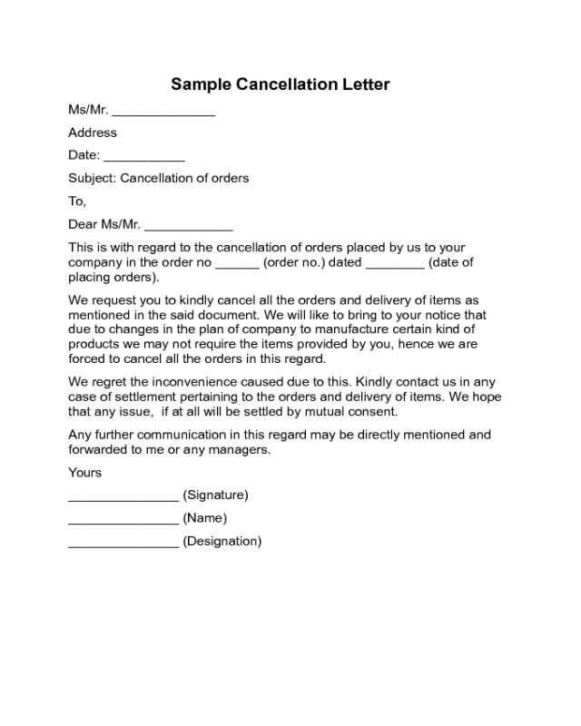 order cancellation letter template