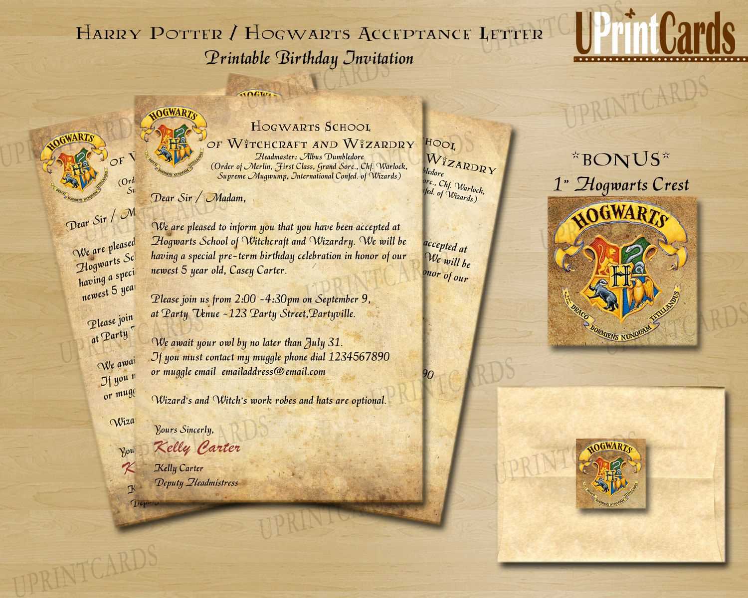 harry potter acceptance letter template printable