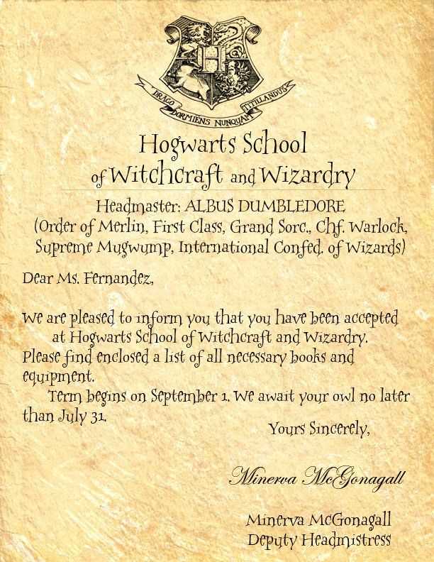 harry potter invitation letter to hogwarts template