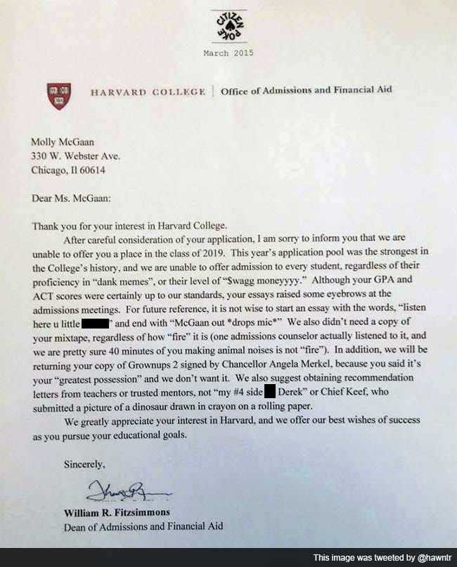 harvard acceptance letter template