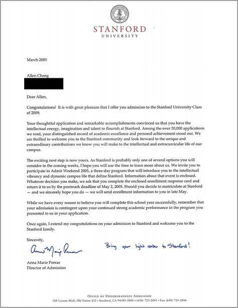 harvard acceptance letter template