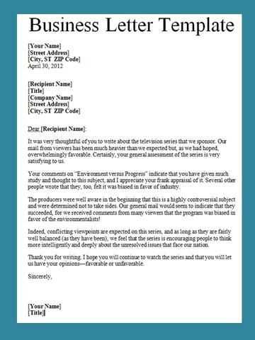 standard business letter template word