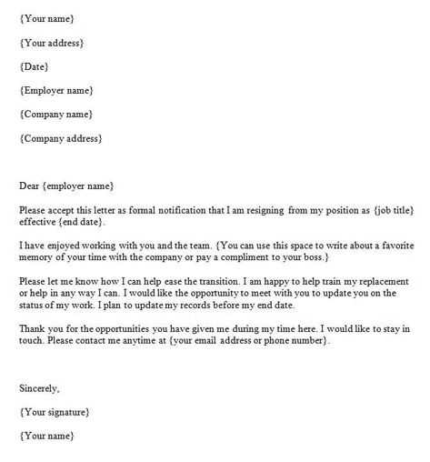 letter of resignation email template