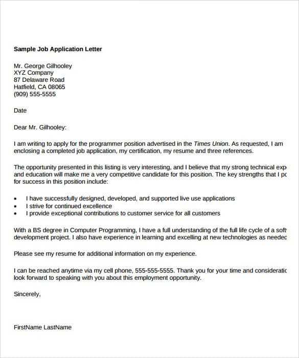 writing a letter of application template