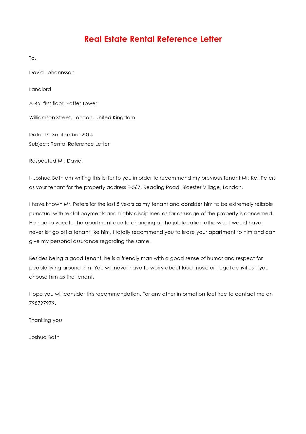 landlord reference letter template