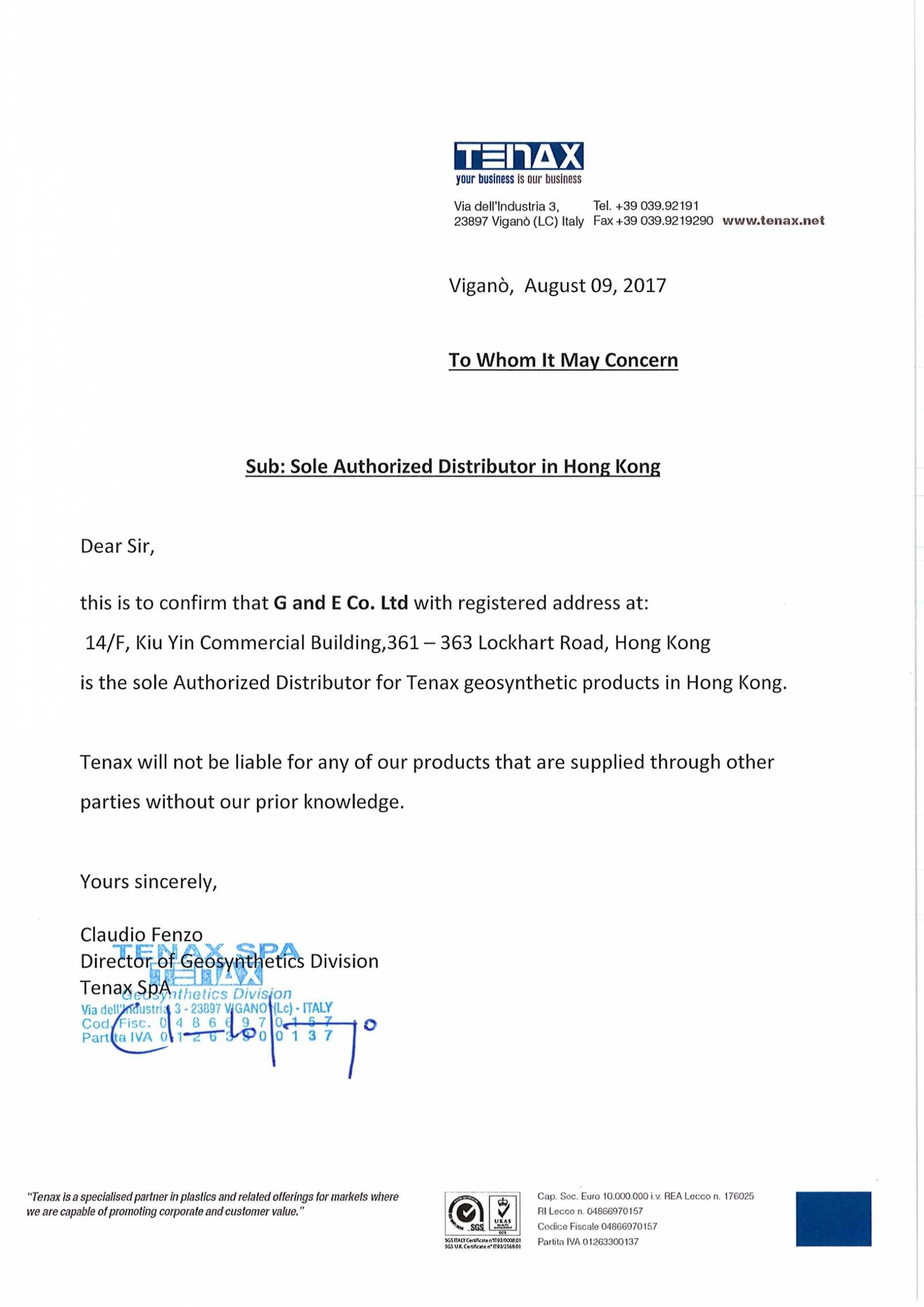 authorized distributor letter template