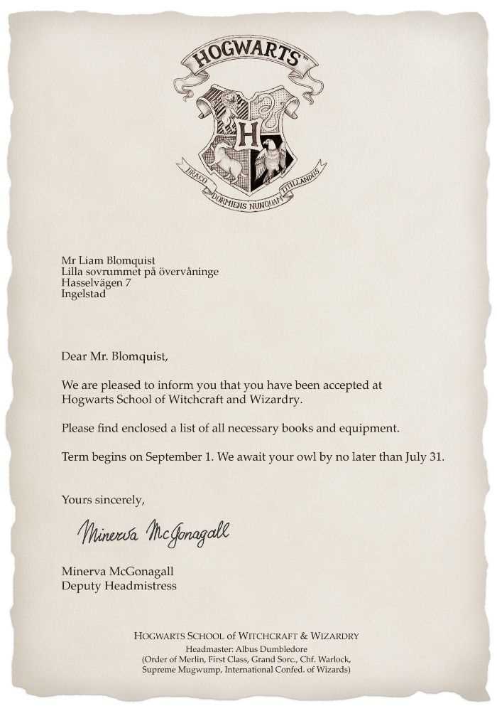 hogwarts letter template pdf