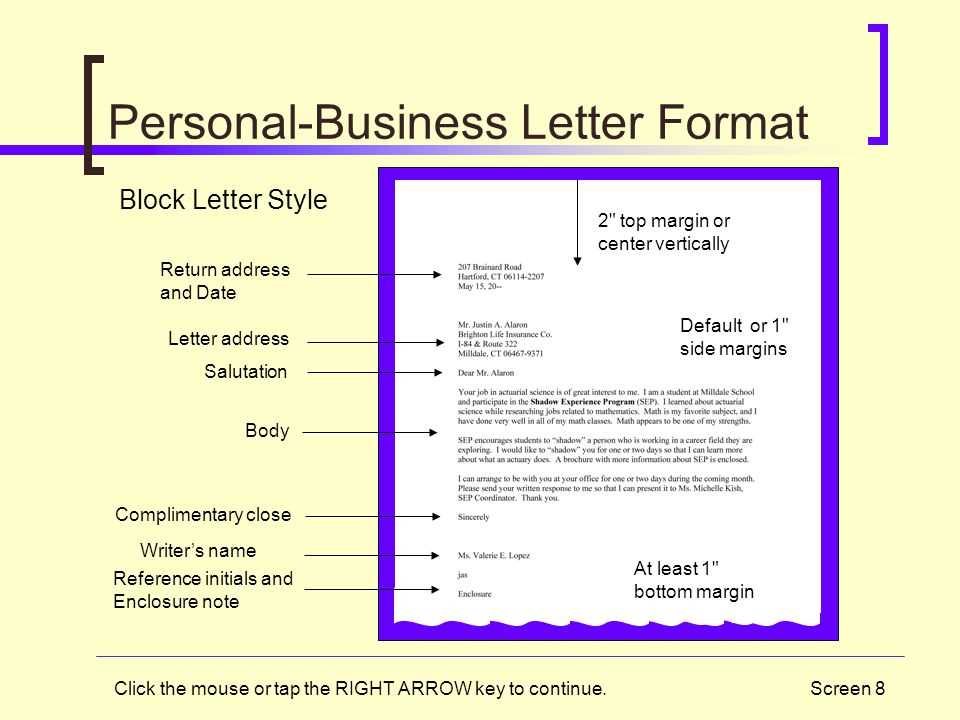 personal letter format template