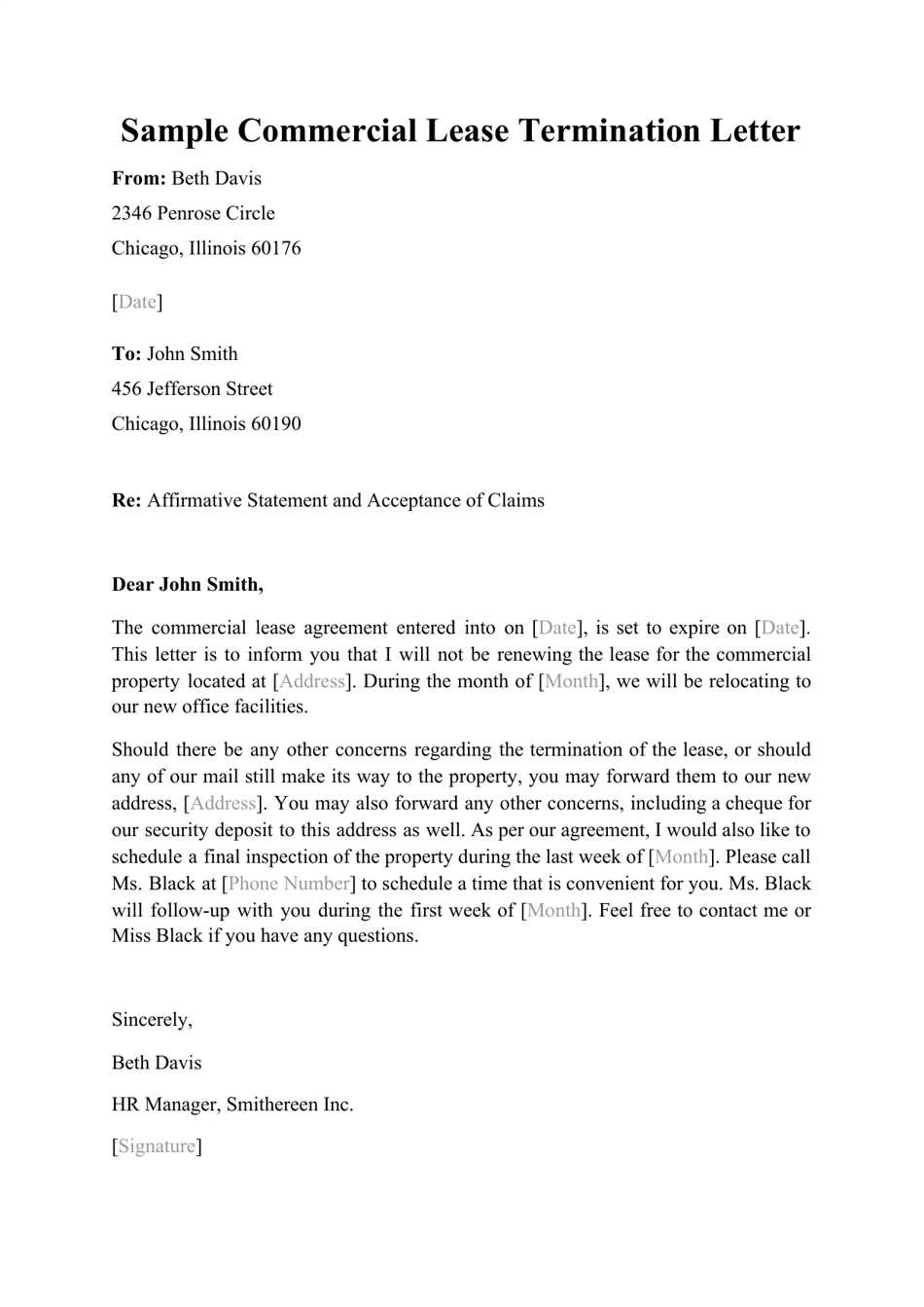 early lease termination letter to landlord template