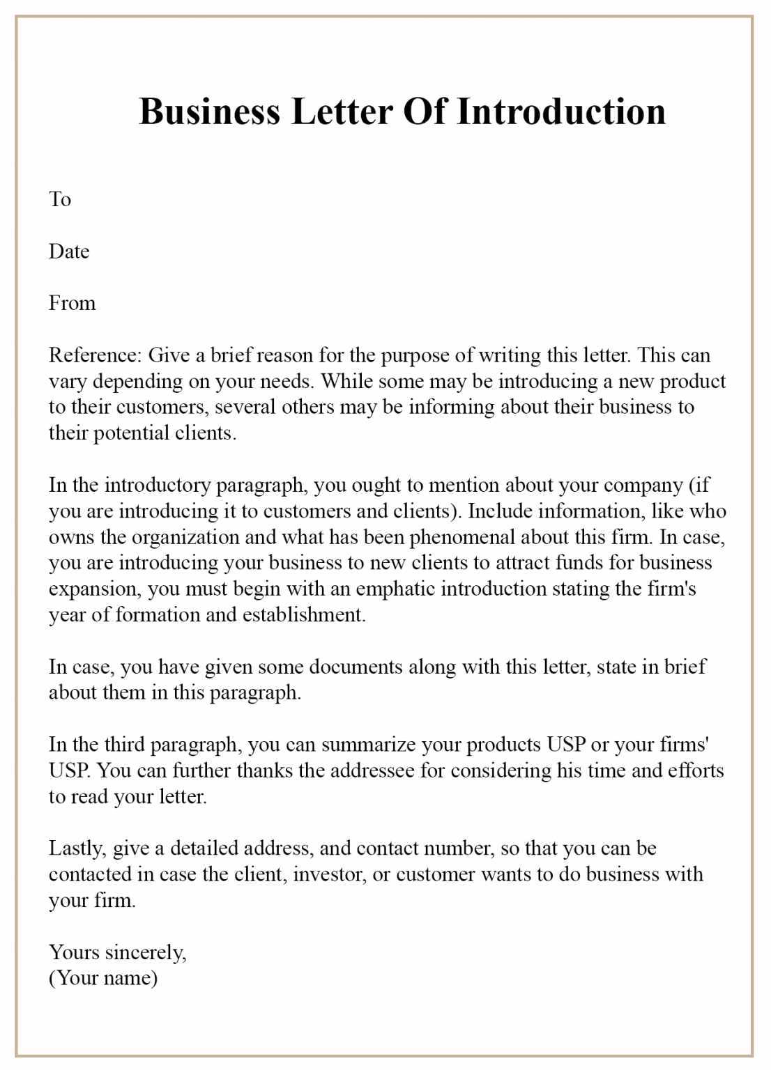 business introduction letter template free