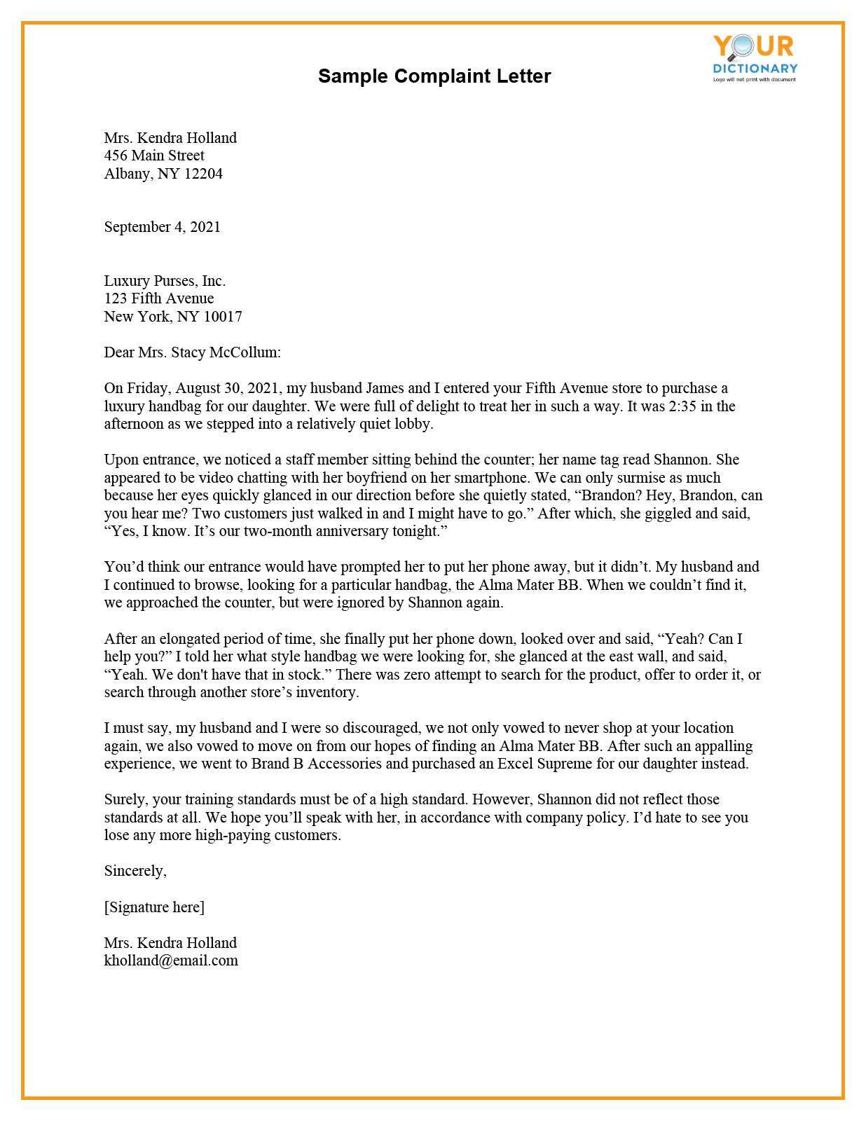 bank complaint letter template