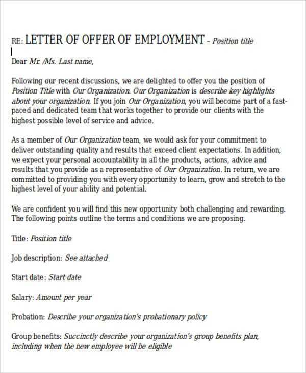 formal job offer letter template