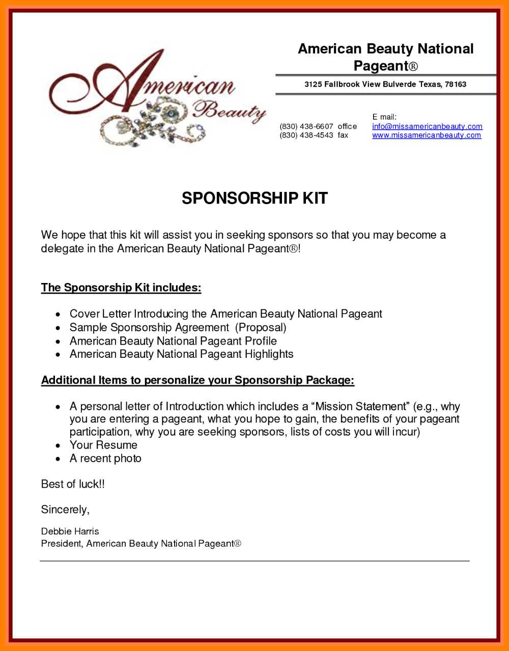 pageant sponsor letter template