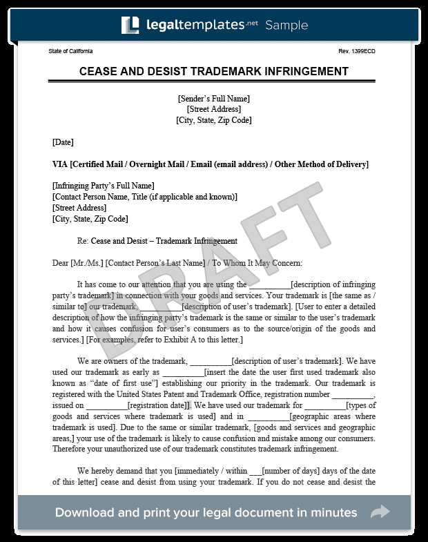 trademark infringement cease and desist letter template