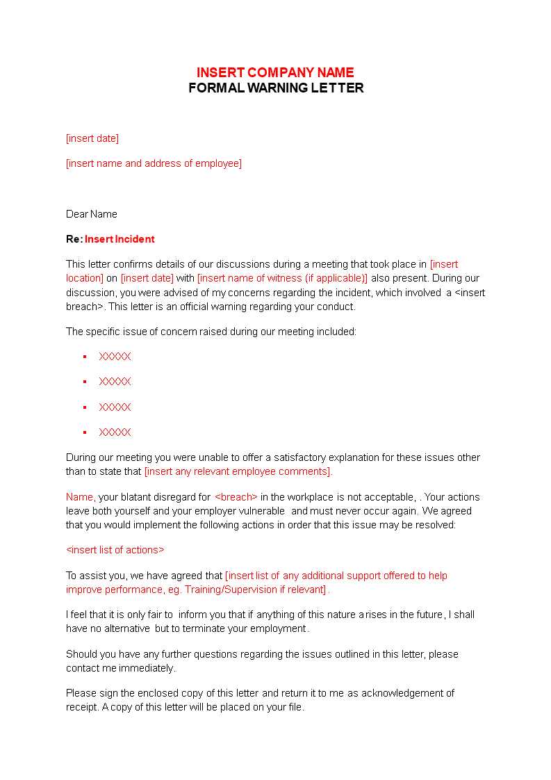 first warning letter template