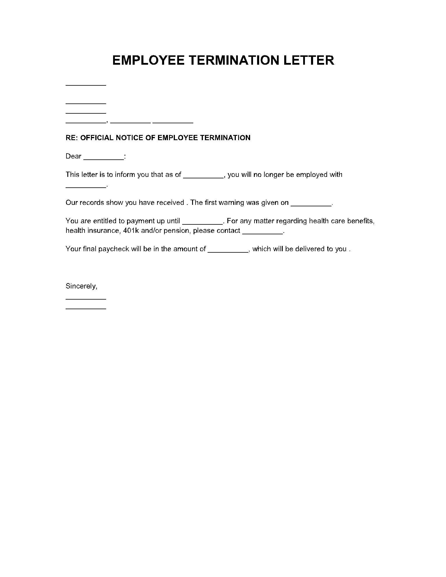 template for termination letter