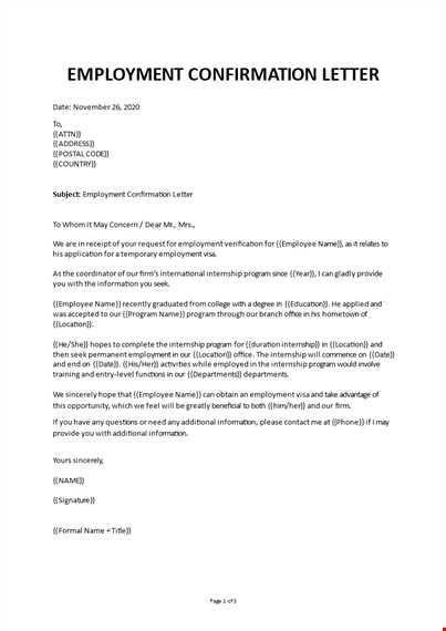 confirmation of employment letter template for bank