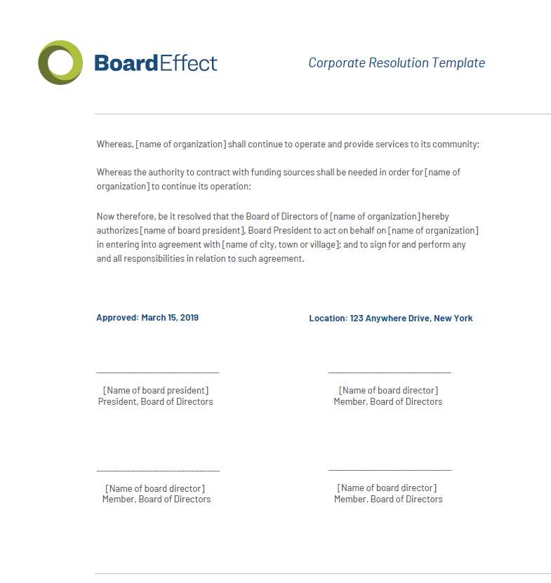 corporate resolution letter template