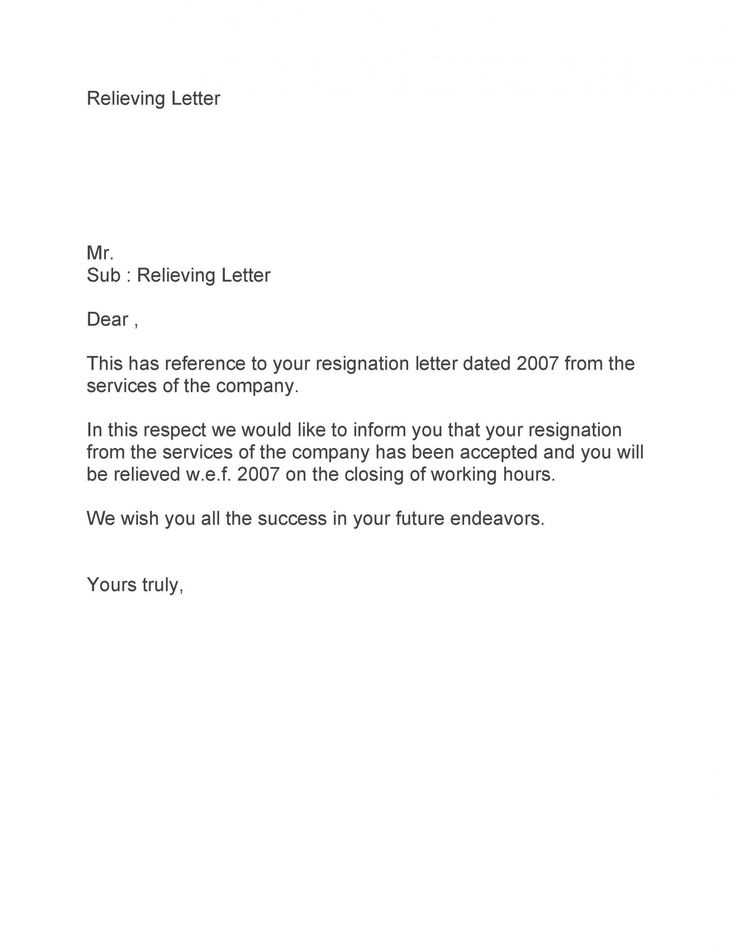 relieving letter template india