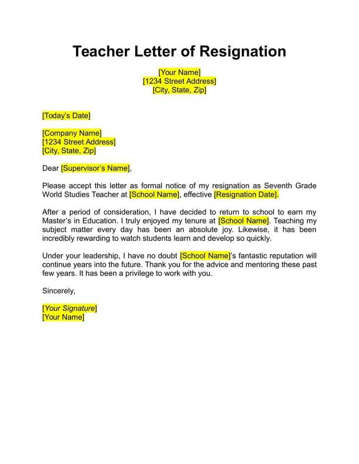 school resignation letter template