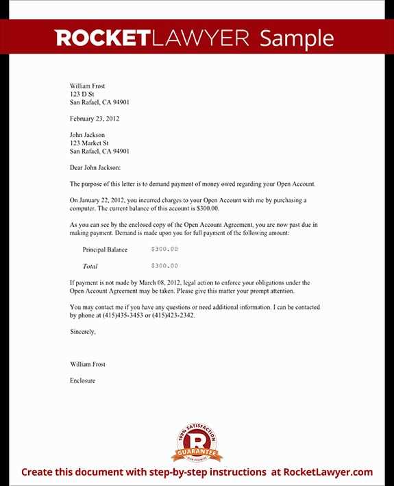 template letter asking for money owed