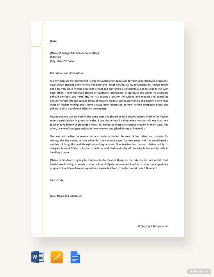 college letter recommendation template