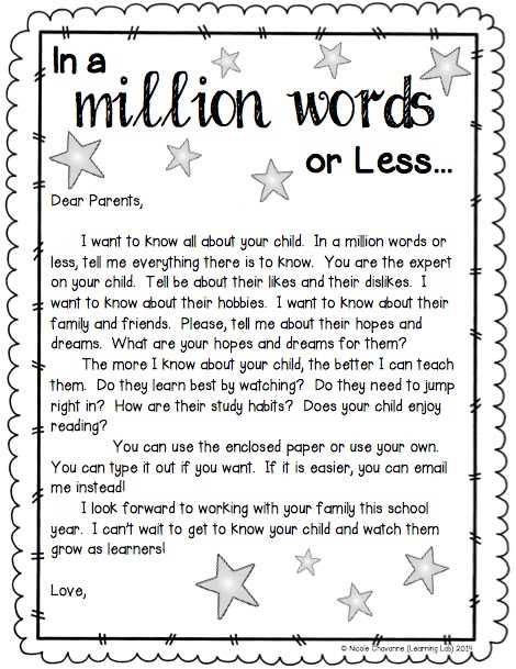 in a million words or less parent letter template