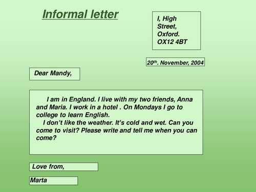 informal letter template ks2