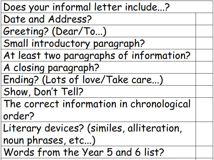 informal letter template ks2