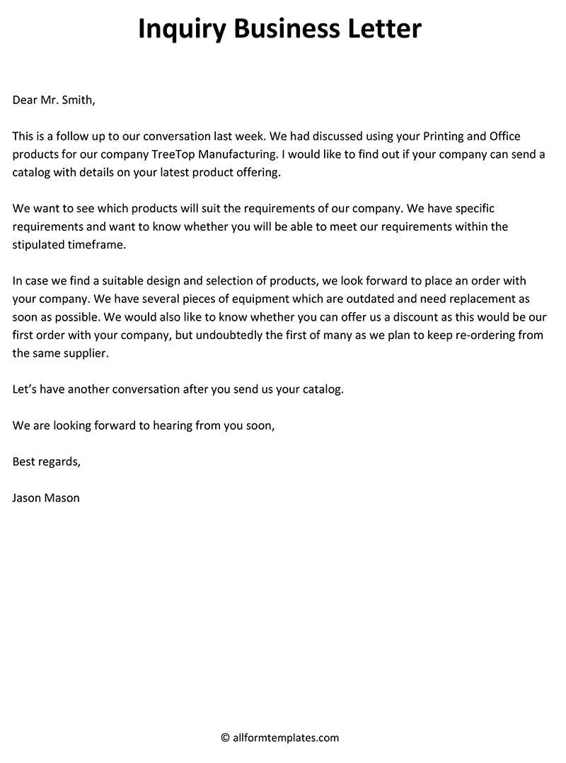 inquiry letter template