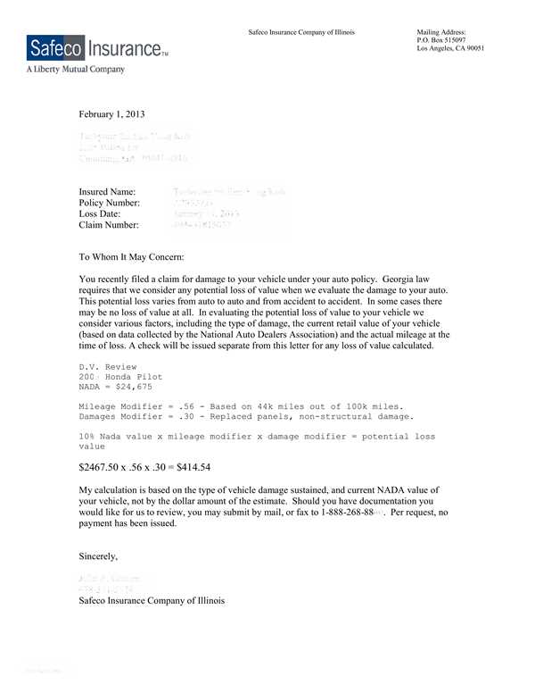 insurance no loss letter template